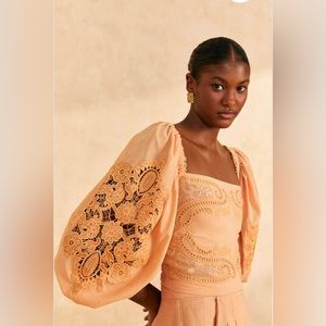 Farm Rio Dark Sand Lace Blouse